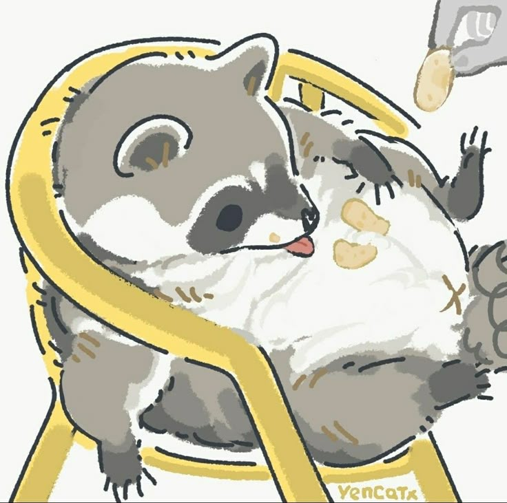 a drawing of a raccoon sitting in a chair