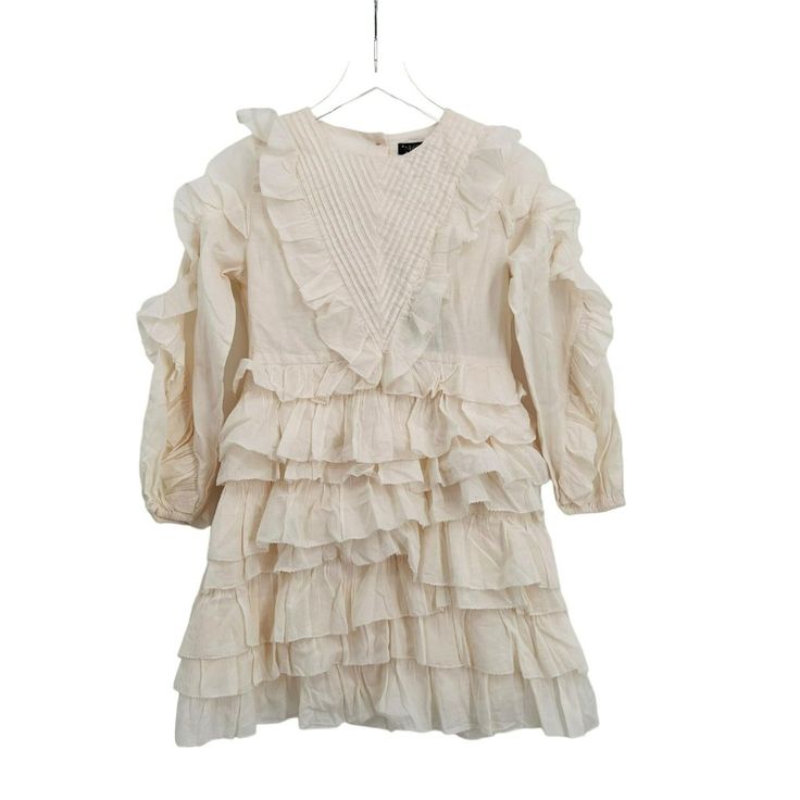 Girls Long Sleeve Asymmetrical Tiered Frill Ruflle Dress. Size: 8 Years Style: Winona Putty Cotton Voile Fabric: 100% Cotton Garment Care: Machine Washable New With Tags! Spring Tiered Ruffle Dress For Dress-up, Spring Tiered Ruffle Dress For Dress-up Events, White Ruffled Mini Dress For Dress-up, Cotton Voile Fabric, Voile Fabric, Cotton Voile, Girls Long Sleeve, Kids' Dresses, Ruffle Dress