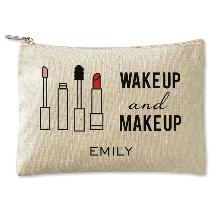 Personalized Wake Up and Make Up Zippered Canvas Pouch | Lillian Vernon Makeup Bag Design Ideas, Make Up Pouches, Canvas Pouch Design Ideas, Canvas Zipper Pouch, Personalized Pouch, Pouch Design, Make Up Pouch, Pouch Bags, Projets Cricut