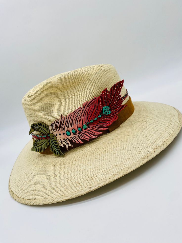 Handmade by artisans in Mexico, this new 100% baked palm leaf hat is perfect for the summer soirees you've been dreaming of. Featuring a fedora crown and tightly woven pressed palm, this hat is imagination brought to life. High quality leather handmade decoration  S/M suitable for 54 cm - 57 cm. Handmade Fedora Panama Hat In Toquilla Straw, Artisan Fedora Straw Hat For Kentucky Derby, Artisan Fedora Panama Hat For Kentucky Derby, Handmade Wide Brim Fedora In Toquilla Straw, Handmade Wide Brim Toquilla Straw Fedora, Handmade Fedora Hat Band From Toquilla Straw, Handmade Toquilla Straw Hat For Kentucky Derby, Artisan Adjustable Fedora In Toquilla Straw, Handmade Toquilla Straw Fedora With Short Brim