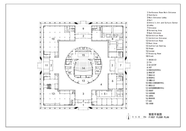 the floor plan for an auditorium with seating areas, and several other rooms in it