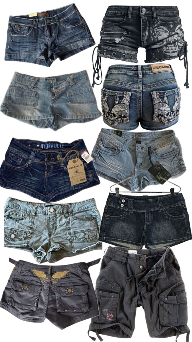 y2k denim short shorts cargo 2000 Shorts Outfit, Different Y2k Styles, Summer Fashion Y2k, Denim Shorts Outfit Y2k, Y2k Short Outfits, Summer Y2k Fits, Low Rise Shorts Outfits Y2k, 2000s Shorts Outfit, Brands For Clothes