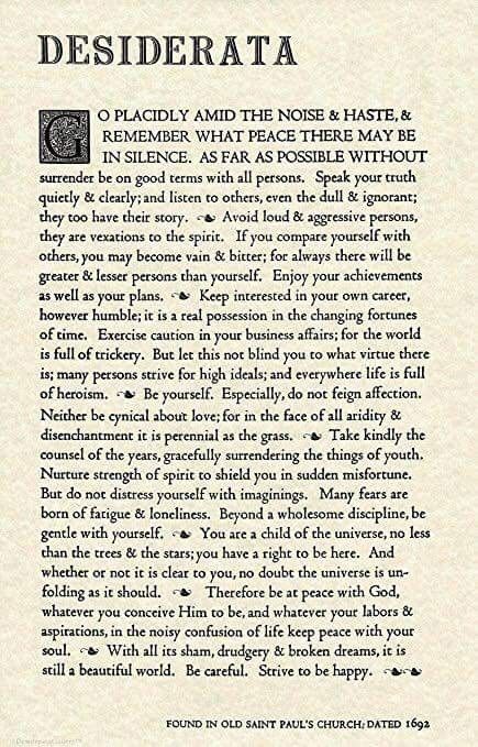 an old book page with some writing on it's cover and the words desiderata