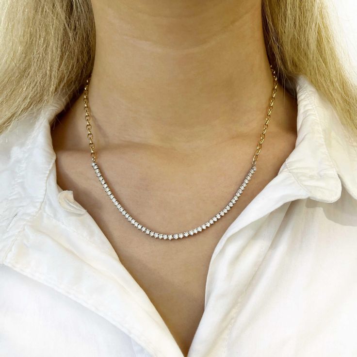 Tennis Link Necklace - Nashelle Elegant White Gold Chain Necklace For Everyday Luxury, Elegant Everyday White Gold Chain Necklace, Elegant White Link Jewelry, Elegant Everyday Luxury White Gold Chain Necklace, Elegant Formal Tennis Necklace With Clavicle Chain, Minimalist Diamond Cut Tennis Necklace For Formal Occasions, Timeless Formal Chain Necklace With Diamond Accents, Classic Clavicle Chain Necklace For Everyday Luxury, Elegant Link Diamond Necklace With Adjustable Chain