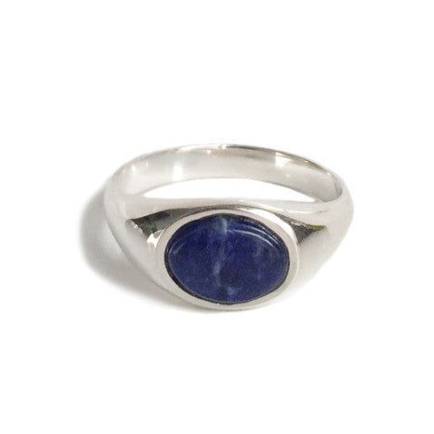 Serving as the mini flat top, the 'artie' features an oval flat top set with a 8 mm x 6 mm sodalite, incorporating the element of shape into a minimalist design. Available in sterling silver and yellow brass finishes, this ring is perfect to pop onto your pinky finger and go. 8x6 mm oval Sodalite Available in Sterling Silver & Yellow Brass No two stones are alike Made in New York City Made to order, please allow 5-10 business days for production Modern Oval Cabochon Signet Ring As Gift, Modern Oval Cabochon Signet Ring For Gift, Modern Oval Sterling Silver Signet Ring, Modern Oval Cabochon Sapphire Ring, Modern Sapphire Ring With Oval Cabochon, Classic Sapphire Oval Signet Ring, Classic Oval Sapphire Signet Ring, Minimalist Sterling Silver Signet Ring With Gemstone, Blue Oval Cabochon Signet Ring With Polished Finish