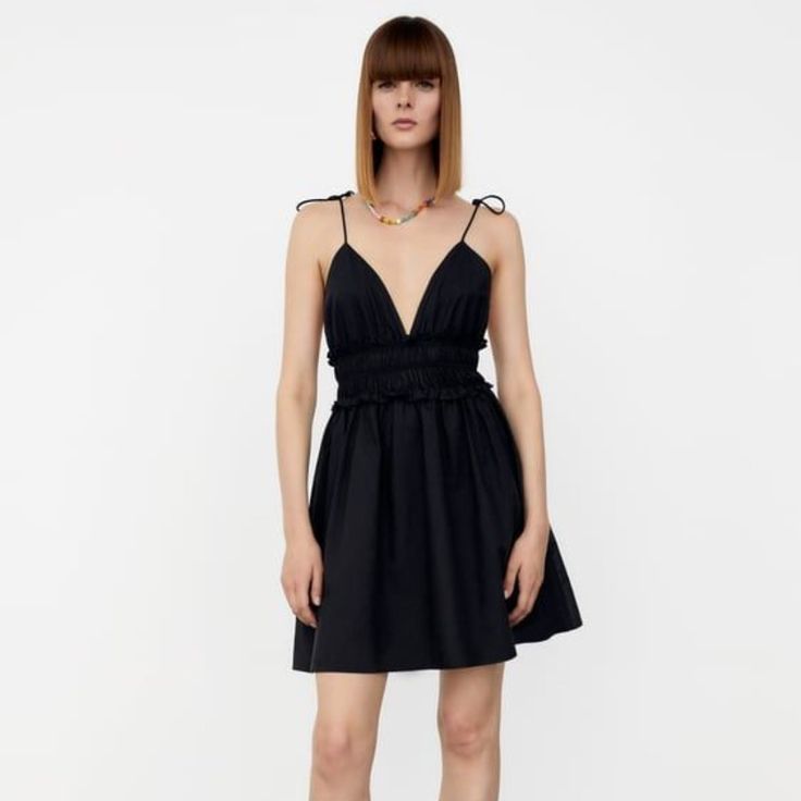 Nwt Zara Dress Size: Xs 100% Cotton Armpit To Armpit: 12" Length: 33" Black A-line Mini Dress For Summer, Black Sundress For Spring Party, Black Spring Party Sundress, Black Party Sundress For Spring, Elegant Black A-line Sundress, Black A-line Mini Dress For Day Out, Black Knee-length Sundress Mini Dress, Black Mini Sundress For Spring, Black Mesh Mini Dress For Spring