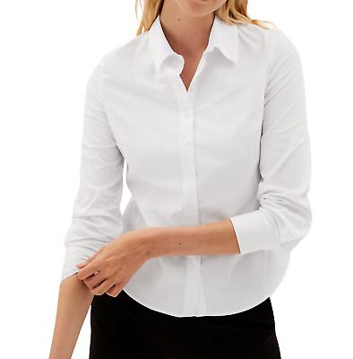 Great shopping ideas for Ladies Cotton Stretchy White Plain Formal Office Party Work Shirts Tops M13, Fashion Women's Tops Slim Fit Button-up Office Top, Slim Fit Button-up Top For Office, Office Blouse Slim Fit With Spread Collar, Relaxed Fit Collared Office Shirt, Semi-formal Collared Slim Fit Tops, Semi-formal Slim Fit Top With Spread Collar, Collared Slim Fit Blouse For Office Wear, Spread Collar Cotton Tops For Office, Cotton Office Wear Top With Spread Collar