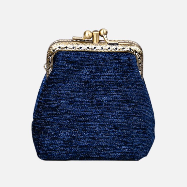 a blue purse on a white background