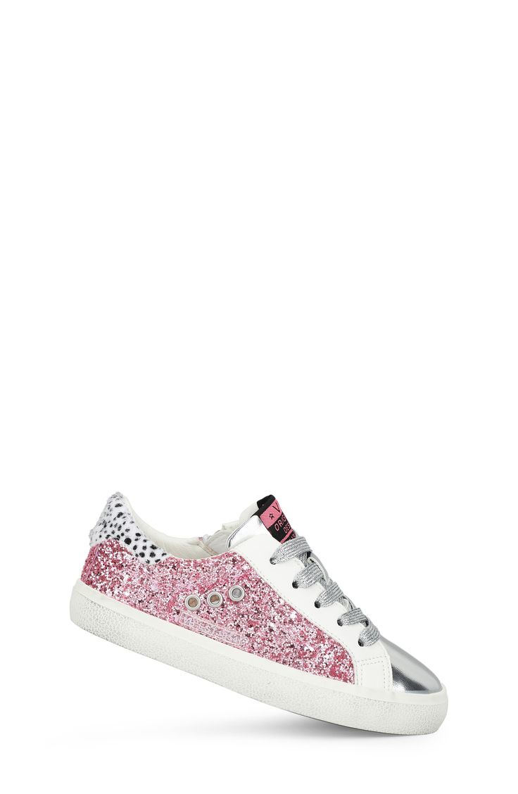 Solid trim highlights the fun glitter of this sporty low-top sneaker your kid will love wearing every day. Cushioned insole Synthetic upper and lining/rubber sole Imported Spring Glitter Lace-up Sneakers, Casual Glitter Sneakers With Round Toe, Sporty High-top Sneakers With Glitter Accents, Casual High-top Sneakers With Glitter Accents, Pink Sneakers With Glitter Print For Spring, Glitter High-top Sneakers For Spring, Pink Glitter Synthetic Sneakers, Pink Glitter Print Lace-up Sneakers, Glitter Sneakers With Synthetic Material And Round Toe