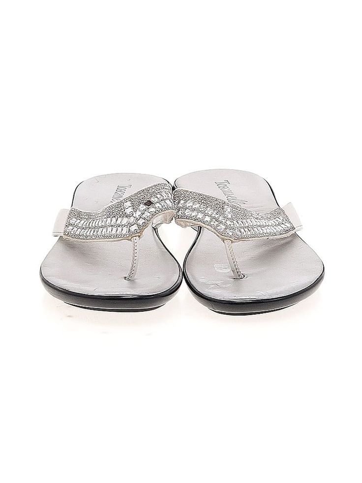 Toscanella Sandals Size: 10 Shoes - used. No Fabric Content | Toscanella Sandals: Gray Shoes - Size 10 Flat Heel Sandals With Ortholite Insole, Formal Toe Post Sandals, Silver Sandals With Cushioned Footbed In Synthetic Material, Silver Sandals With Cushioned Footbed, Silver Synthetic Sandals With Cushioned Footbed, Formal Toe Post Synthetic Sandals, Silver Closed Toe Synthetic Sandals, Silver Closed-toe Synthetic Sandals, Silver Round Toe Synthetic Sandals