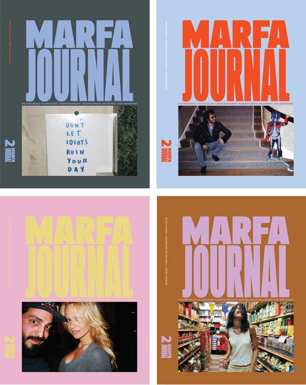 four books with different covers on them, including one for marfa journal and the other for