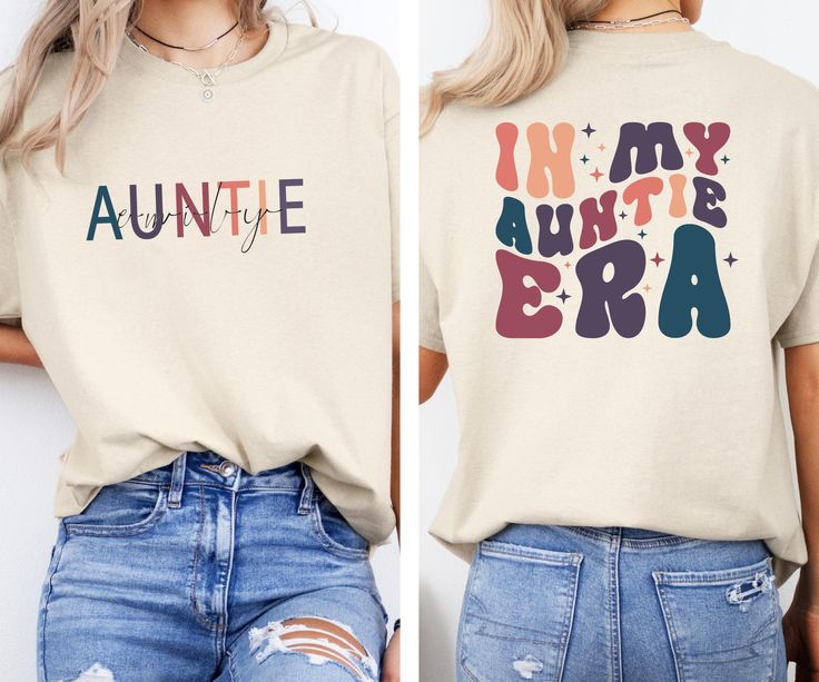 In My Auntie Era Shirt, Auntie Shirt, Aunt Gift, Aunt Era Shirt, Auntie Crewneck, To Be, Auntie Gift From Niece, Eras Shirt, Cool Aunt Shirt We are proud to use premium shirts from Bella Canvas and Gildan Soft Style for our prints. **Bella Canvas - Unisex sizing - Lightweight at 4.2 oz. - Available in various compositions including 100% Combed Cotton, Ring-Spun Cotton, and Polyester blends. **Gildan Soft Style - Unisex sizing - Available in different fabric compositions, including Ring Cotton, Polyester blends, and 100% Ring Cotton. --- **HOW TO ORDER YOUR T-SHIRT** 1. Browse our captivating product photos. 2. Select your preferred style and color from the dropdown menus. 3. Personalize it with your chosen text color. 4. Indicate the desired quantity. 5. Click "ADD TO CART" and proceed wit Auntie T Shirts, In My Auntie Era Shirt, In My Auntie Era, Aunt Shirts For Adults, Aunt And Niece Shirts, Auntie Sweatshirt, Auntie Era, Cool Aunt, Aunt Shirt