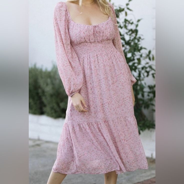 Nwt Midi Dress. Super Cute And Perfect For Summer Spring Square Neck Maxi Dress For Date Night, Spring Maxi Dress For Date Night With Square Neck, Square Neck Maxi Dress For Date Night In Spring, Flowy Square Neck Midi Dress For Fall, Modest Square Neck Dress For Spring, Dusty Pink Dress, Dusty Pink Dresses, Midi Wrap Dress, Tent Dress