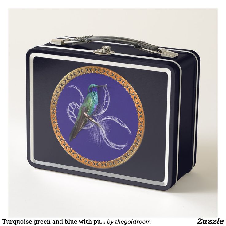 Turquoise green and blue with purple hummingbird metal lunch box.comes in 6 colors..#metal #lunch #box #lunchbox Purple Hummingbird, Fun Lunch, Metal Lunch Box, Turquoise Green, Food Plating, Green And Blue, Base Colour, Classic Style, Lunch Box