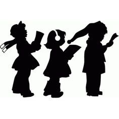 the silhouettes of three children are holding books and standing in front of each other