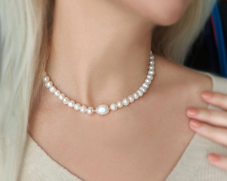 Unique Handmade Freshwater Pearl Necklace, Dainty Pearl Necklace, Wedding Necklace, Birdesmaid Necklace, Bridal Necklace, Gift Fo Bridesmaid, Wedding Gift, Gift For Mom, Gift For Grandma, Gift For Sisters, Gift For Bestfriend, Gift For Girlfriend, Custom Holiday Gift, Unique Christmas Gift, Handmade Jewelry, Custom Design Pearl Pendant,Best friend gift, Personalized necklace, Sister gift, Girlfriend gift, Bridesmaid gift, Wedding jewelry, Custom pendant, Unique necklace, Grandmother gift, Christmas jewelry, Freshwater pearls, Custom jewelry design, Delicate design, Bridal accessory, Mother's Day gift, Holiday present, Handcrafted piece Introducing our exquisite and one-of-a-kind creation - the Unique Handmade Freshwater Pearl Necklace. Delicate and dainty, this pearl necklace is perfect fo Handmade Bridal Necklace With Round Beads For Anniversary, Adjustable Single Strand Pearl Necklace For Wedding, Single Strand Beaded Necklaces For Wedding, Wedding Single Strand Beaded Necklaces, Adjustable Single Strand Beaded Necklace For Wedding, Handmade Pearl White Necklaces For Wedding, Handmade Pearl White Bridal Necklace Gift, Handmade Adjustable Pearl Necklace For Wedding, Adjustable Handmade Pearl Necklace For Wedding