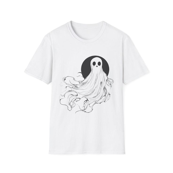 Embrace a whimsical vibe with this unique unisex t-shirt, featuring a playful ghost design that's sure to spark joy and conversation. Perfect for casual outings, this shirt is a must-have for anyone looking to express their fun side. It fits seamlessly into your wardrobe, making it an ideal choice for parties, Halloween celebrations, or simply lounging at home. Great for friends, families, or anyone who loves a touch of humor in their attire! Celebrate the spooky season or add a quirky twist to White Short Sleeve Spooky T-shirt, Halloween Graphic Tee With Short Sleeves, Spooky Short Sleeve Top With Graphic Print, Halloween Graphic Tee T-shirt, Spooky Short Sleeve T-shirt With Screen Print, Spooky Short Sleeve Top With Screen Print, White Short Sleeve T-shirt For Halloween, Spooky White Graphic Print Top, White Short Sleeve Top For Halloween