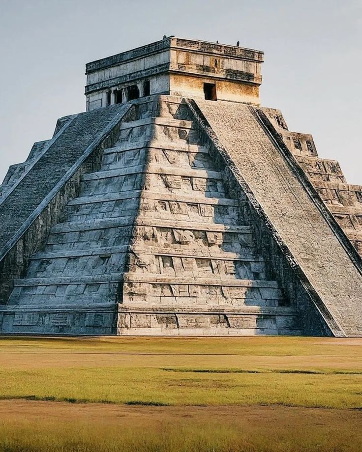 an ancient pyramid in the middle of a field