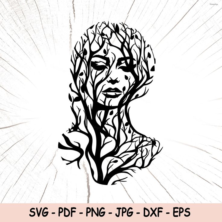 a woman's face with trees in her hair and the words svg - png