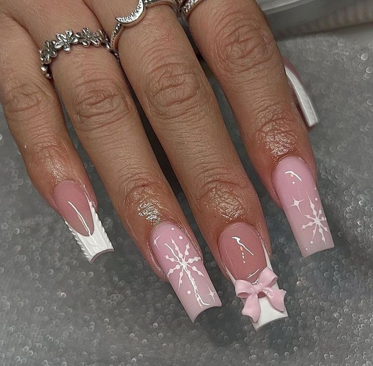 Nails Bow, Classy Country, Christmas Press On Nails, Country Gal, Classy Acrylic, 2023 Pink, Winter Nails Acrylic, Nails Winter, Girly Acrylic Nails