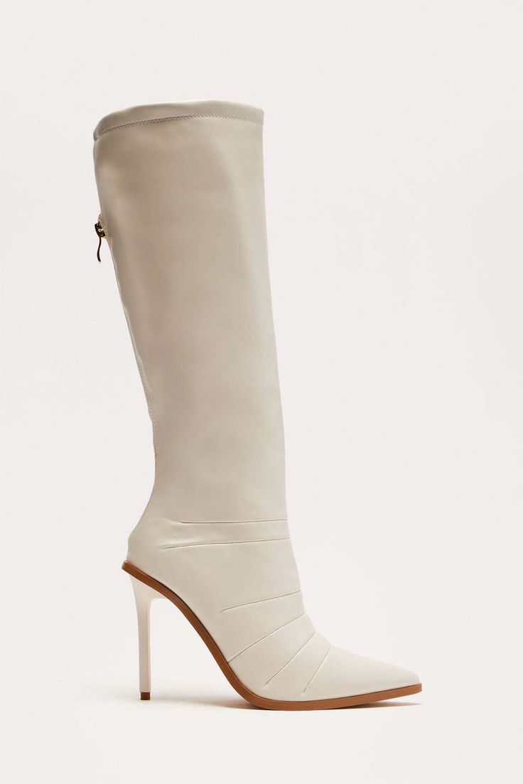 Available In Black And Ivory. Knee High Heeled Boots Pointed Toe 4" Ultra High Heel Imported | Justine Knee High Boots in Ivory size 6.5 by Fashion Nova High Heeled Boots, Fashion Nova Shoes, Knee High Heels, High Heel Boots Knee, Thigh High Boots, High Heel Boots, Shoes For Women, Top Shoes, High Boots