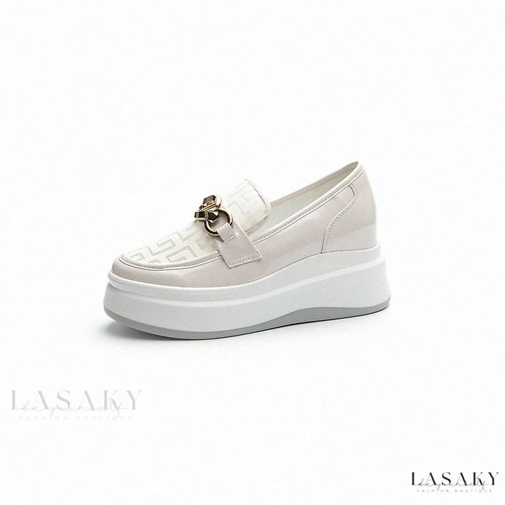 Lasaky - Elevated Mesh Slip-On Loafers with Thick Platform Sole for Breathability and Comfort White Closed Toe Slip-ons For Office, Beige Synthetic Closed Toe Loafers, Platform Synthetic Closed Toe Loafers, Platform Closed Toe Synthetic Loafers, Slip-on Synthetic Moccasins With Round Toe, Summer Slip-on Platform Loafers, White Platform Loafers With Flat Heel, White Platform Loafers With Closed Toe, Summer Office Platform Loafers With Round Toe