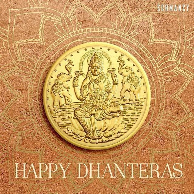 happy dhanteras greeting card with buddha image on the front and back cover in gold