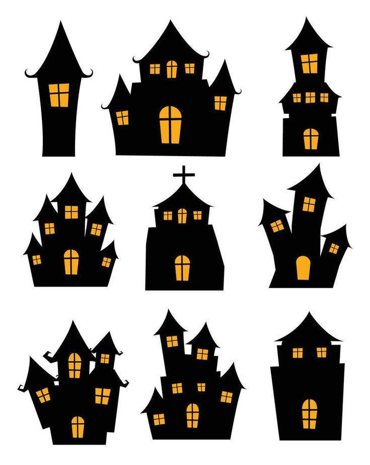 Halloween black castle isolated on white background. Haunted house cartoon silhouette. Haunted House Cartoon, Skulls Animal, Buffet Halloween, Haunted House Drawing, Décoration Table Halloween, Haunted House Craft, Glass Cloches, Halloween Classroom Decorations, Moldes Halloween