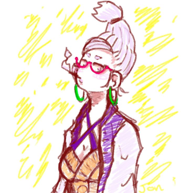 a drawing of a woman wearing glasses and a scarf