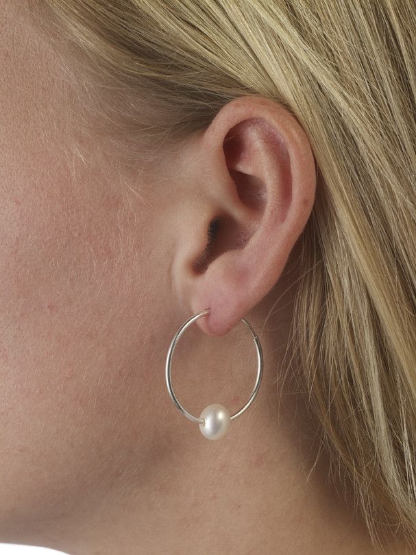 Sterling Silver Pearl Hoop Earrings with 9-10mm Freshwater Pearl Luxury Single Hoop Pearl Earring, Everyday Round Hypoallergenic Pearl Earrings, Everyday Hypoallergenic Round Pearl Earrings, Small Hoop Pearl Drop Jewelry, Pearl Drop Small Hoop Jewelry, Everyday Hoop Jewelry With Pearl Charm, Minimalist Hoop Pearl Charm Jewelry, Minimalist Hoop Jewelry With Pearl Charm, Everyday Small Hoop Jewelry With Pearl Charm