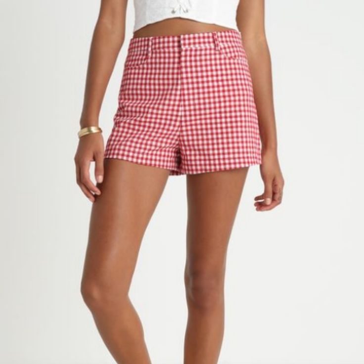 Cherry Gingham, Top Shop Shorts Nwt Honey Punch Topshop Red Gingham Shorts Chic Fitted Plaid Shorts, High Waist Plaid Summer Bottoms, Trendy Gingham Bottoms Short Length, Trendy Gingham Bottoms In Short Length, Trendy Gingham Short Length Bottoms, Chic Gingham Cotton Bottoms, Trendy Gingham Short Bottoms, Trendy Gingham Bottoms For Picnic, Trendy Gingham High-waisted Shorts