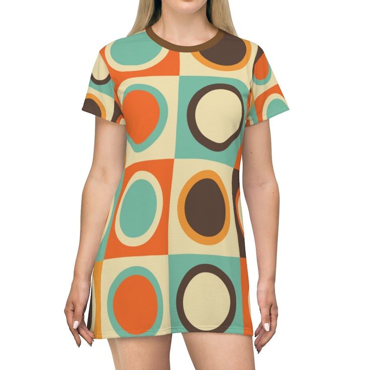 Women's Retro T-shirt Dress Vintage Geometric Pattern - Etsy Trendy Retro Print Spring Dresses, Trendy Spring Dresses With Retro Print, Casual Short Sleeve Retro Print Dress, Casual Short Sleeve Dress With Retro Print, Casual Mini Dress With Retro Print, Spring Retro Dresses For Retro-themed Events, Summer Retro Print Mini Dress, Retro Dresses For Spring Retro-themed Events, Retro Multicolor Mini Dress For Summer