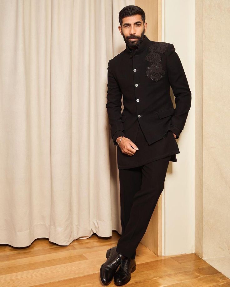 *3 Piece Black :- Kurta, Pant,and Jacket *Fabric: %100 Imported Japanese , Thick, Warm, Comfortable, Breathable, Softer, Satin Feeling *Center 5 Button Jacket With Zipper Fly Pants *This Suit Has A 6" Drop Which Is The Difference Between The Size Of The Sherwani & Pants. For Example, A 40r Jacket Includes A 34W Pant *Dry Clean Only Important Note: All Our Products Are Made To Order ! Please Contact Us For Perfect Fitting Suit. .Full Fusing With Padding *We are proud to offer a wide range of high Luxury Bandhgala Long Coat For Winter, Luxury Semi-formal Nehru Jacket For Fall, Luxury Black Nehru Jacket For Diwali, Luxury Fitted Black Nehru Jacket, Luxury Nehru Jacket For Semi-formal Fall Events, Black Traditional Wear For Groom, Traditional Black Semi-formal Set, Black Traditional Wear For Groom Diwali, Black Traditional Wear For Groom On Diwali