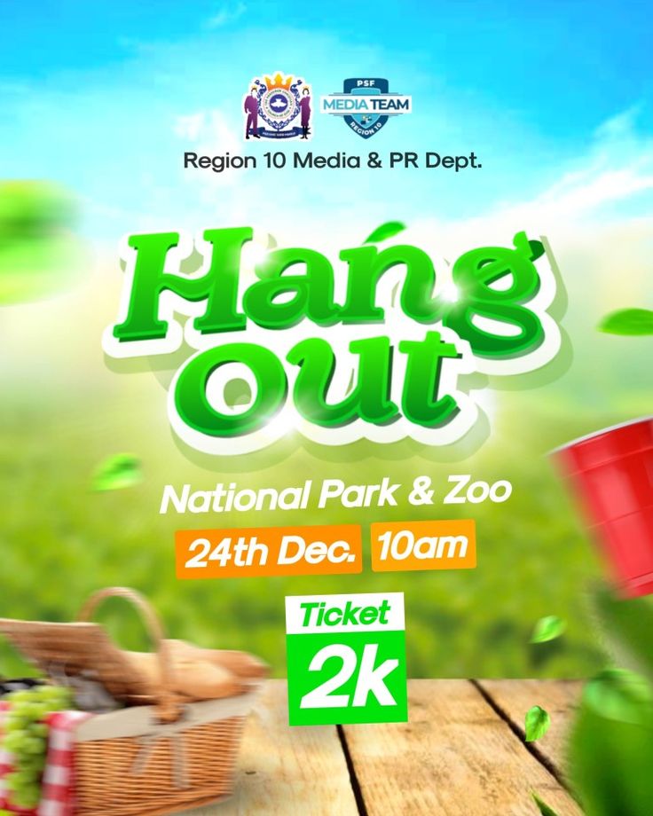 an advertisement for the national park and zoo, featuring picnics on wooden table with green grass