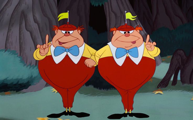 two cartoon characters standing next to each other