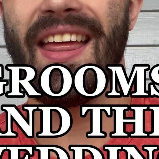 a man with beards and the words grooms and the wedding on his face