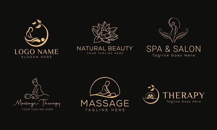 logos for spa and salons with gold color on black background stock photo - premium, code