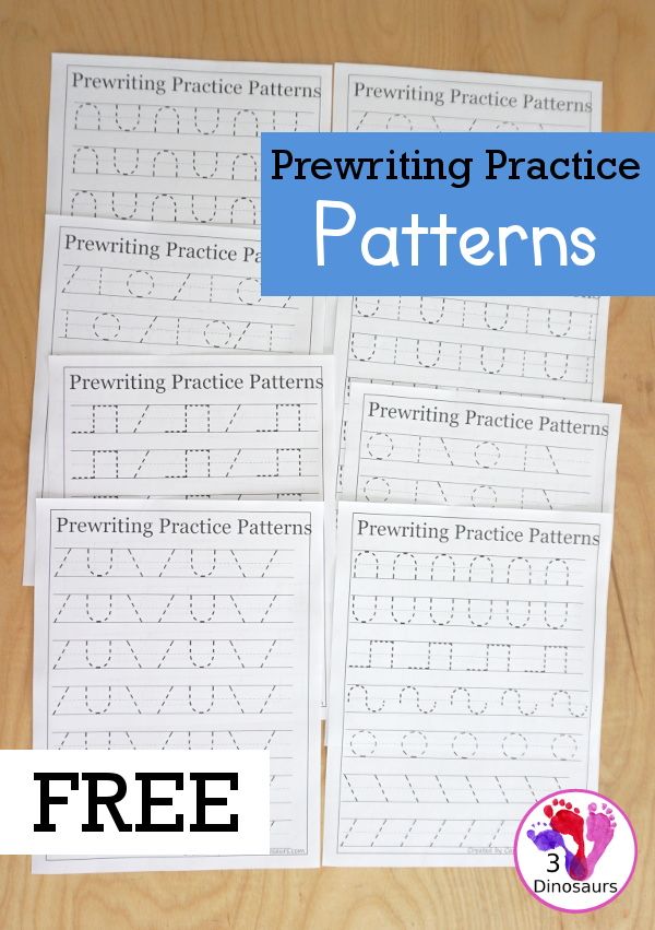 four handwriting practice sheets with the words pre - writing practice patterns on them and an image of