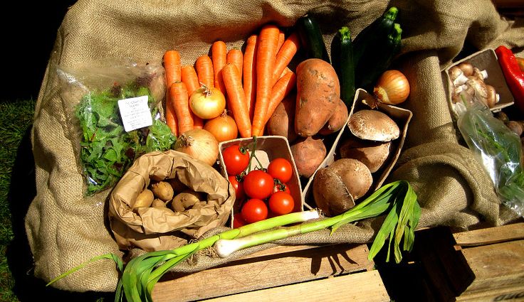 an assortment of fresh vegetables are on display in a bag, including carrots, onions, mushrooms and broccoli