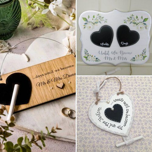 four different pictures with hearts on them, one has a name tag and the other has a keychain