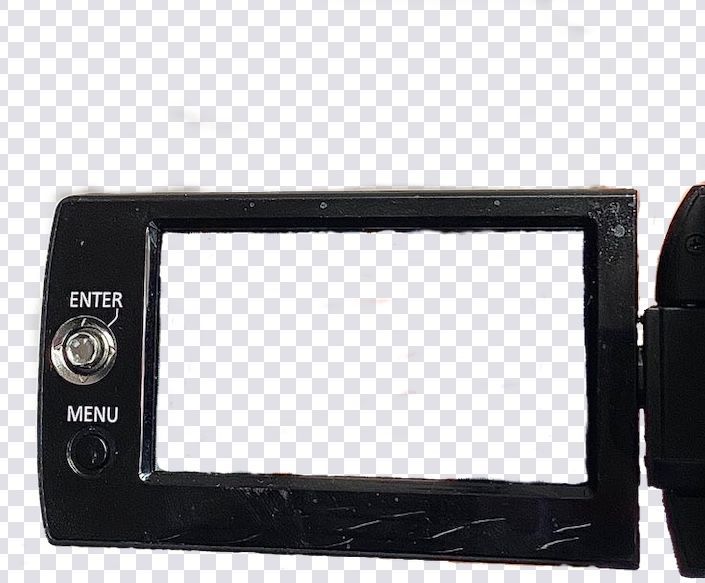 a black camera with a white background and the words enter menu on it's screen