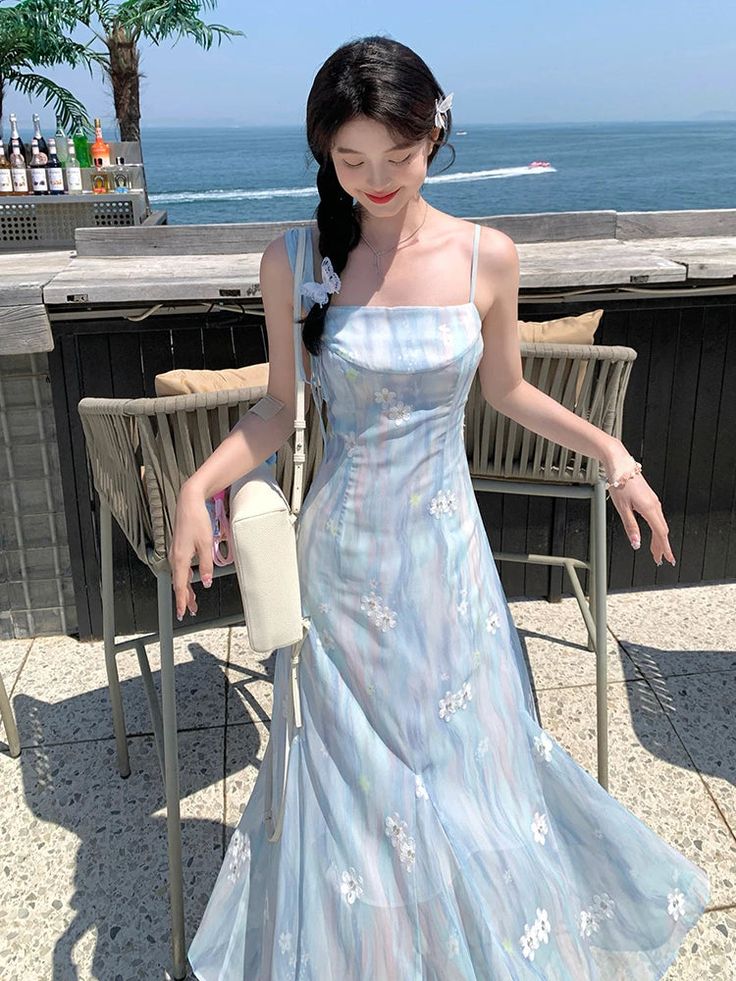 KYLETHOMASW - Summer Elegant Blue Chiffon Midi Dress Women Beach Casual Embroidery Floral One Piece Dress Korean Fashion Evening Party Vintage Suggestion: Choose the size according to your weight. Size XS Weight: 32.5 kg - 37.5 kg Size S Weight: 40 kg - 45 kg Size M Weight: 47.5 kg - 52.5 kg Size L Weight: 55 kg - 60 kg Size Information(Midi Dress) Size XS Bust:76cm Waist:58cm Shoulder:33cm Length:103cm Size S Bust:80cm Waist:62cm Shoulder:34cm Length:104cm Size M Bust:84cm Waist:66cm Shoulder:3 Floral One Piece Dress, Casual Embroidery, Dress Korean, Summer Elegant, Chiffon Midi Dress, Floral One Piece, Embroidery Floral, Women Beach, Beach Casual