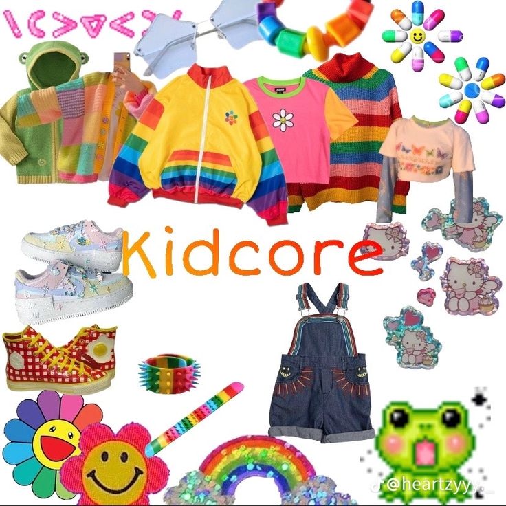 Kidcore Clothes Aesthetic, Kid Core Aesthetic Outfit, Pastel Kidcore Outfits, Kidcore Aesthetic Fashion, Kid Core Outfits, Kidcore Clothes, Kidcore Outfit, Kidcore Fashion, Bright Clothing