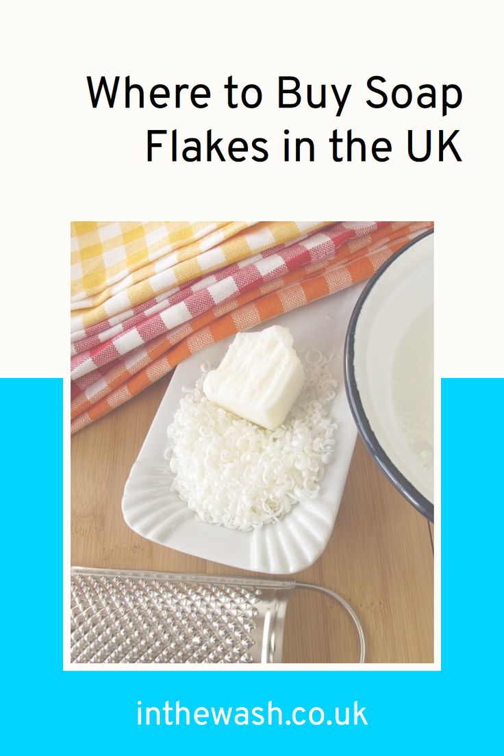 there is a white plate with some food on it and the words where to buy soap flakes in the uk