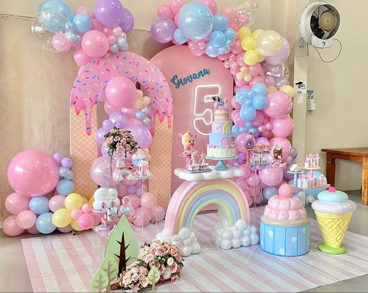 a birthday party with balloons and decorations