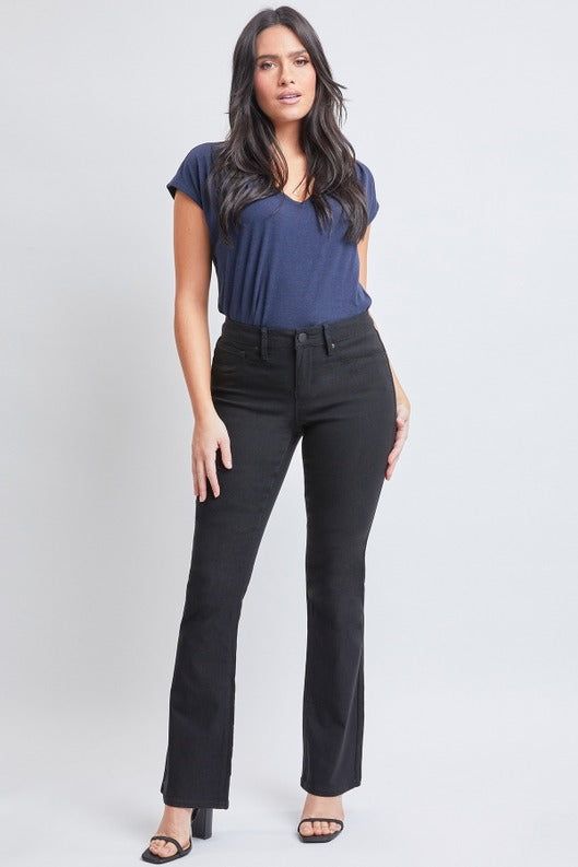 Hyper Stretch Forever Color Mid Rise Bootcut Jeans Faux Front Pockets Single Button,Zip Front Closure Belt Loops Forever Color- Meant to Withstand more wear & washes Measurements- inseam 30 inches, Rise to top edge of band-9 inches, leg Opening 9 inches Fabric- 70% Cotton, 26% Nylon,4% Spandex Size-S-XL Small-4-6,Medium-8-10, Large-12-14, XL-16-18, Color- Black Bling Socks, Types Of Footwear, Everyday Jeans, Bootcut Pants, How To Stretch Boots, Jumpsuit Shorts Rompers, Mug Shots, Short Rompers, Stretch Jeans