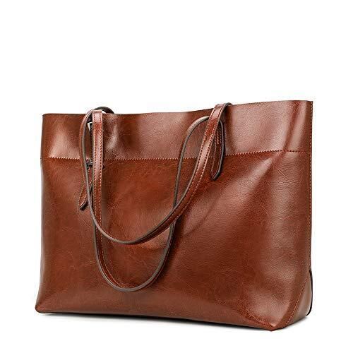 Return Policy Fast Delivery Trusted seller Vintage Genuine Leather Tote Shoulder Bag for Women Satchel Handbag with Top Handles Product Description Genuine Leather Imported ❤CAPACITY❤ (L*H*D) 13.77"*10.63"*5.11"; Handle Strap: 10.24"; NW: 1.63 pounds; May hold 14 inch Laptop, A4 files, water bottle, sunglasses, wallet, etc. ( Not suitable for laptop over 14 inch) ❤STRUCTURE❤ Interior: leather tote bag with 1 zipper main compartment, 1 zipper pocket and 2 open inner pockets; Exterior: 1 zipper back pocket at rear for small items, like phone or cards ❤WARM PROMPT❤ Cowhide material has natural leather smell, please air it out for several days, the smell will fade away ❤MULTI-USAGE❤ Women handbags with adjusted top handles may be used as tote handbag, shoulder bag or lap top bag. Suitable for Genuine Leather Totes, Brown Shoes, Genuine Leather Bags, Satchel Handbags, Bag For Women, Shoulder Tote, Womens Tote, Leather Tote Bag, Shoulder Bag Women