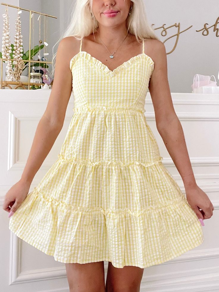 Cute Tiered Ruffled Sundress, Cute Tiered Ruffle Sundress, Cute Tiered Sundress With Ruffle Hem, Cute Tiered Dress With Ruffle Hem, Cute Ruffle Dress With Ruffled Straps For Spring, Cute Summer Ruffle Dress With Ruffled Straps, Cute Dress With Spaghetti Straps And Ruffle Hem, Cute Spaghetti Strap Dress With Ruffle Hem, Tiered Ruffle Hem Sundress For Brunch