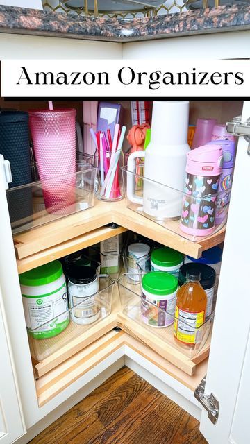 the inside of an organized pantry with jars and other items in it, including toothbrushes