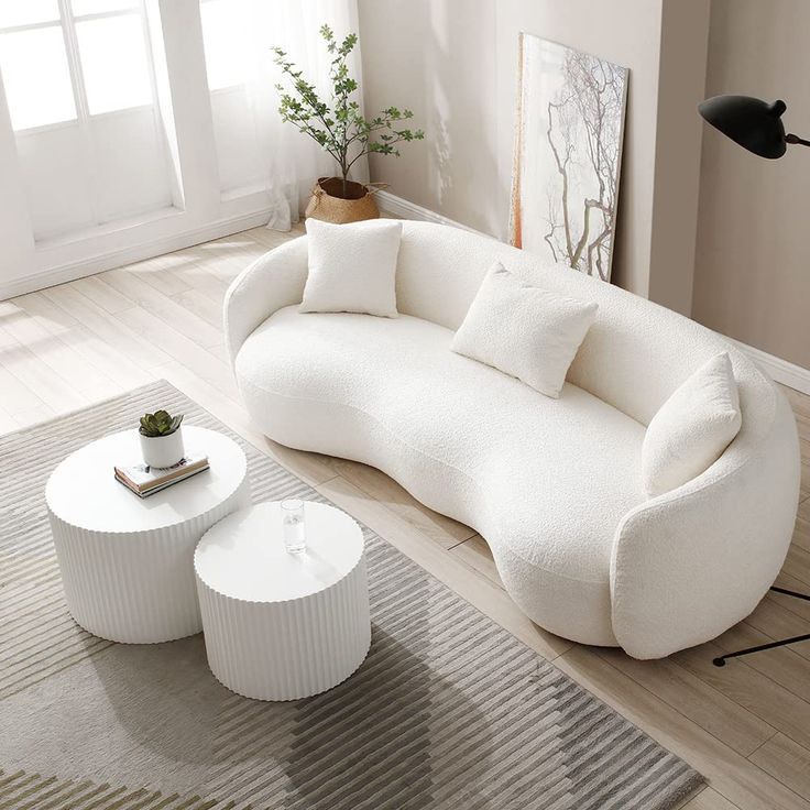 PRICES MAY VARY. sofa Modern Curved Sofa, Curved Couch, Luxury Couch, Couches For Small Spaces, Bedroom Couch, Minimalist Sofa, Small Space Bedroom, Round Sofa, Couch Fabric